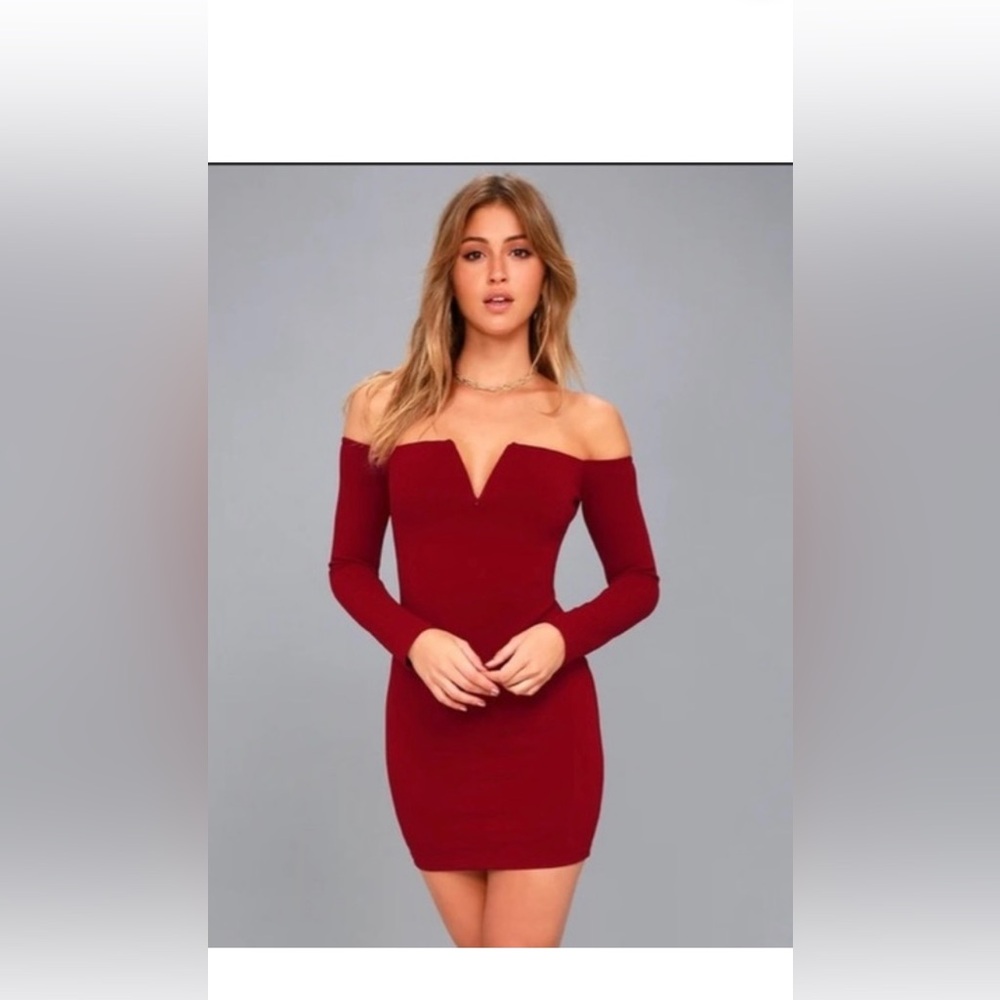 Lulu’s Red Long Sleeve Off the Shoulder dress